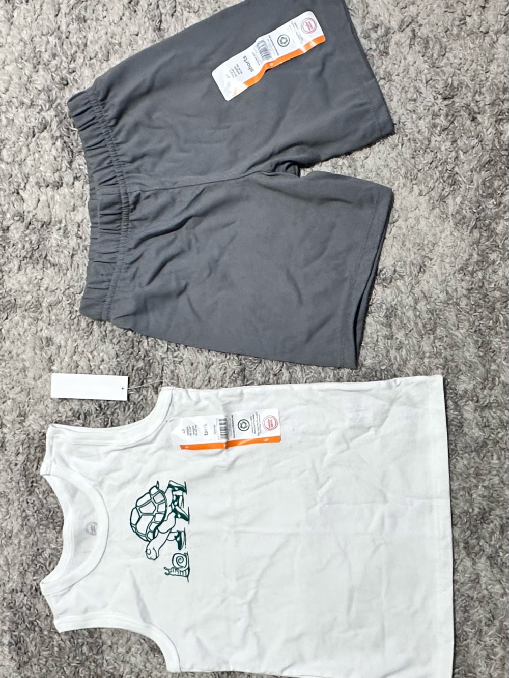 Kids Turtle Graphic Tank and Shorts Set - White & Gray